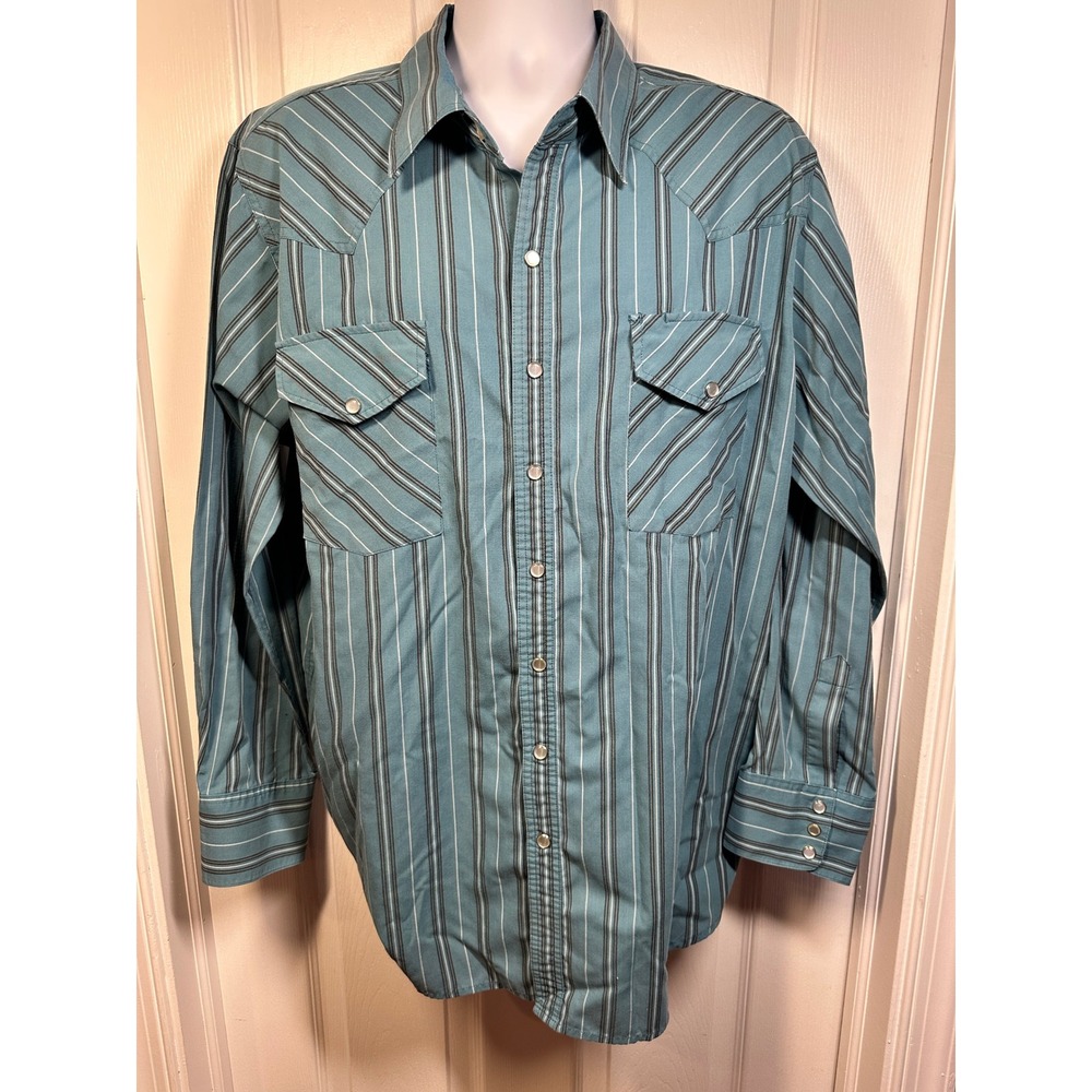 Vintage High Noon Western Shirt Striped Long‎ Sleeve Pearl Snap Front Mens XLG